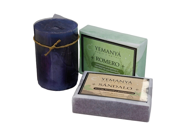 Set Artesanal Teos: Jabones de Romero y Sándalo con Vela